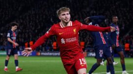 Harvey Elliott mencetak gol tunggal untuk kemenangan Liverpool atas PSG di Leg 1 Babak 16 Besar UCL,Kamis (6/3) dini hari WIB.